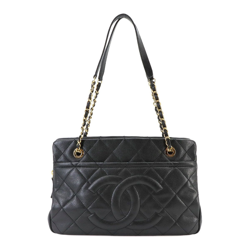 Chanel Quilted Chain Tote Bag Caviar Leather Black