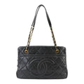 Chanel Quilted Chain Tote Bag Caviar Leather Black