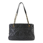 Chanel Quilted Chain Tote Bag Caviar Leather Black