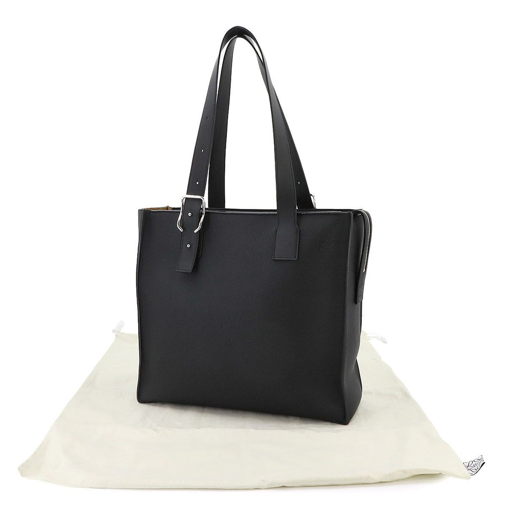 Loewe Buckle Zipper Tote Bag Leather Black Silver — view 2