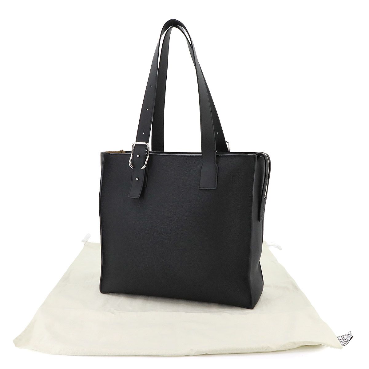 Loewe Buckle Zipper Tote Bag Leather Black Silver — view 2