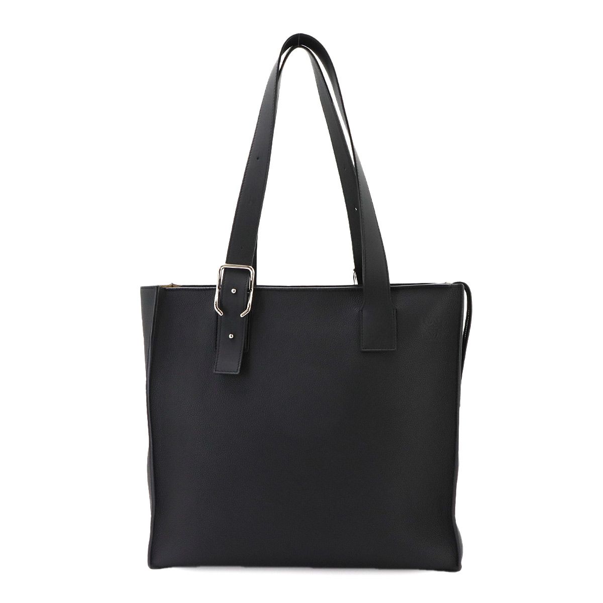 Loewe Buckle Zipper Tote Bag Leather Black Silver