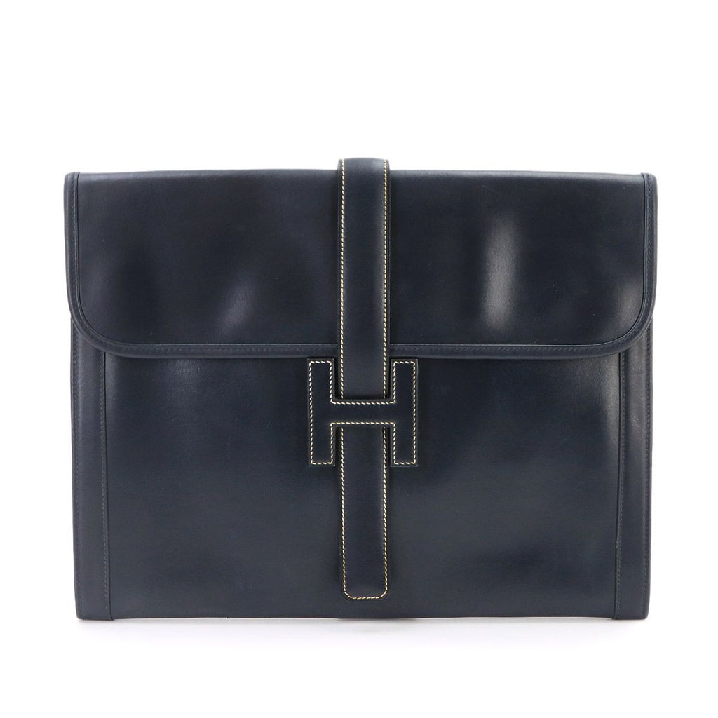 Hermes Jige GM Clutch Box Calf Navy