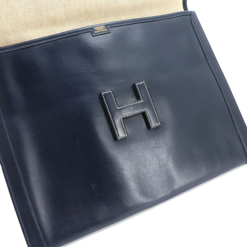 Hermes Jige GM Clutch Box Calf Navy — view 8