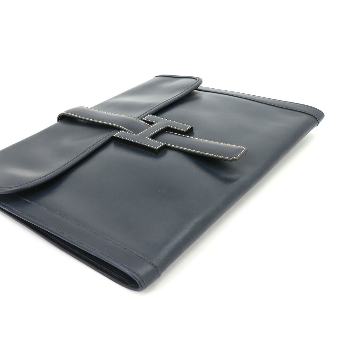 Hermes Jige GM Clutch Box Calf Navy — view 4