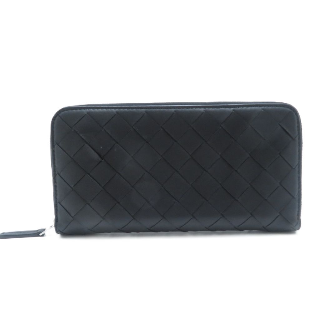 Bottega Veneta Intrecciato Zip Around Wallet Black Calfskin