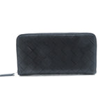 Bottega Veneta Intrecciato Zip Around Wallet Black Calfskin