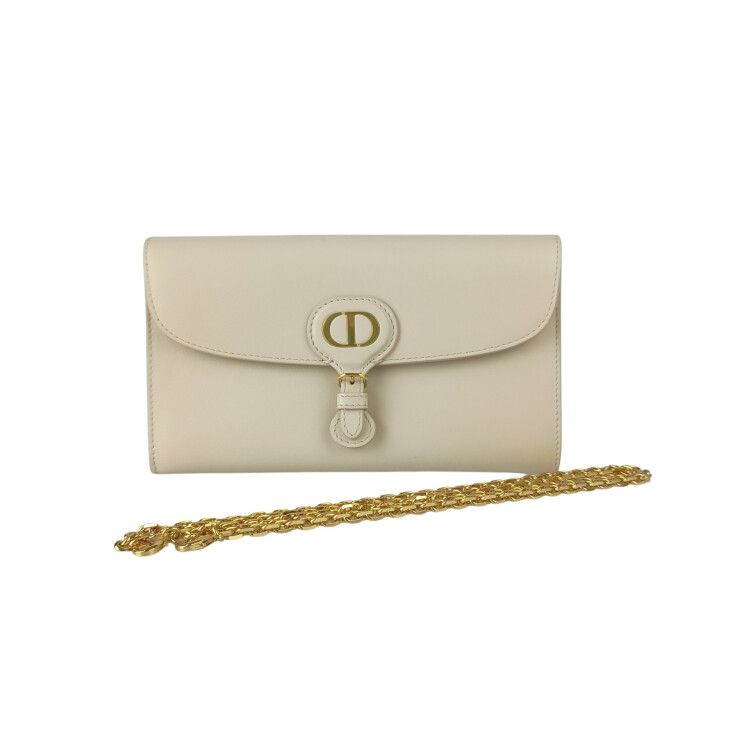Dior Shoulder Bag Bobby East West Chain Wallet Beige Leather Gold