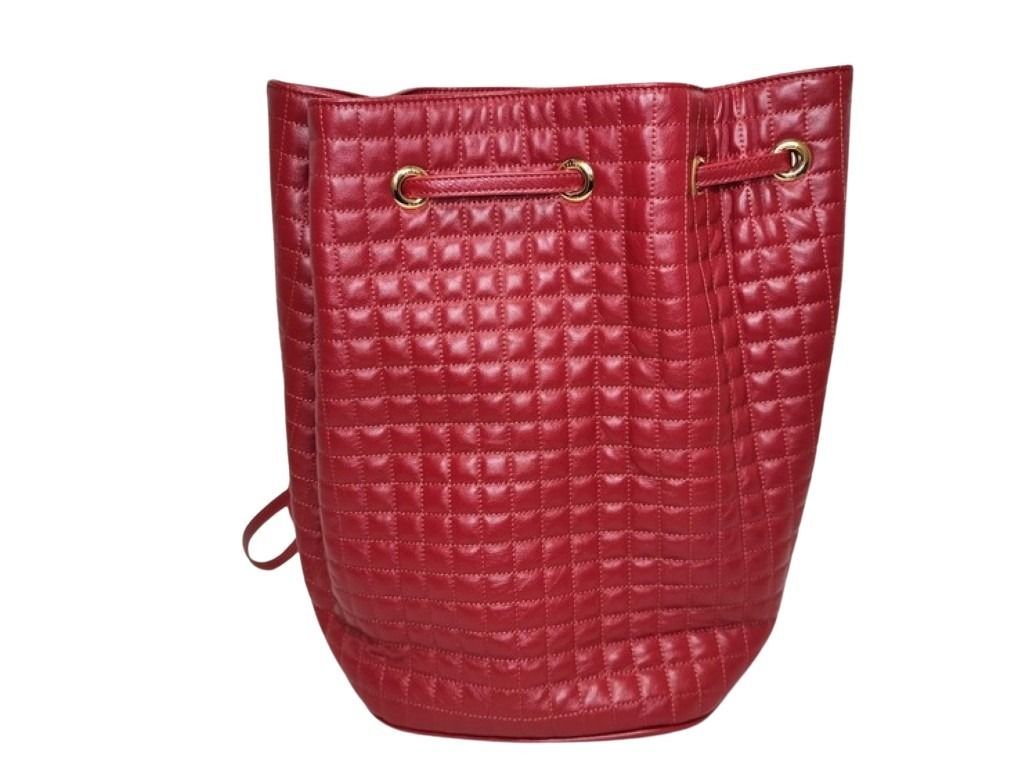 Celine Backpack C Charm Small Red Leather Gold