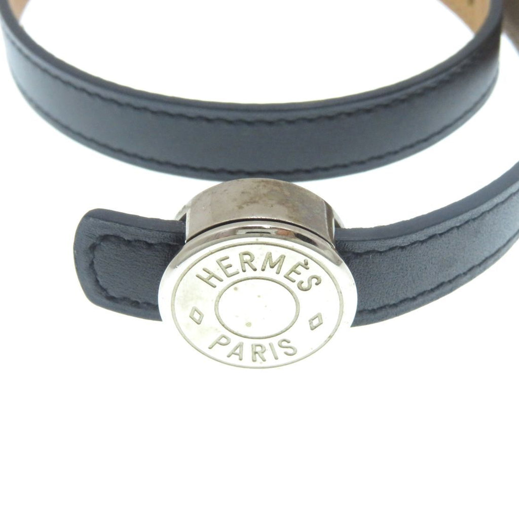 Hermes Sellier Looping Bracelet SS Leather Black Gold