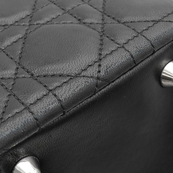 Dior Handbag Lady Classic Leather Black Red Silver Cannage — view 5