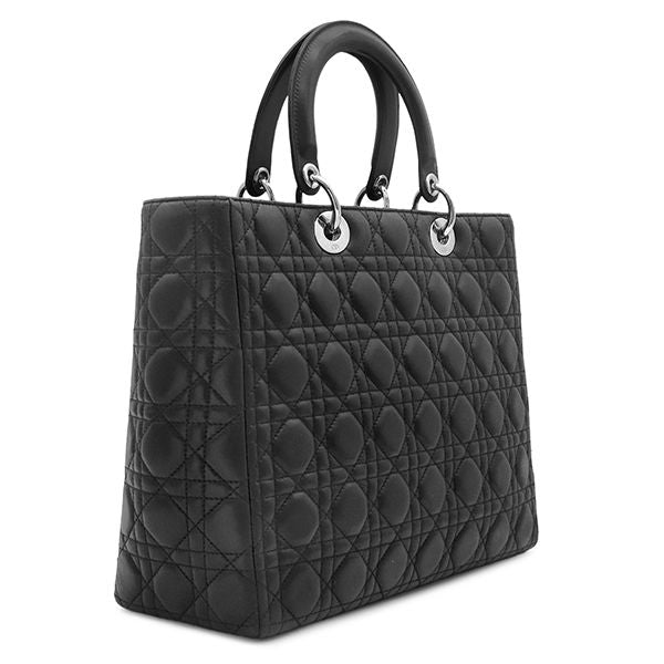 Dior Handbag Lady Classic Leather Black Red Silver Cannage — view 2