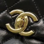 Chanel 2-Way Bag Quilted 24 Top Handle Leather Black Gold Handbag — view 6