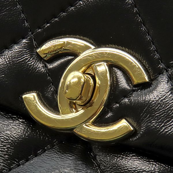 Chanel 2-Way Bag Quilted 24 Top Handle Leather Black Gold Handbag — view 6