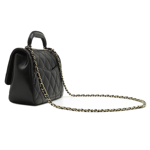 Chanel 2-Way Bag Quilted 24 Top Handle Leather Black Gold Handbag — view 2