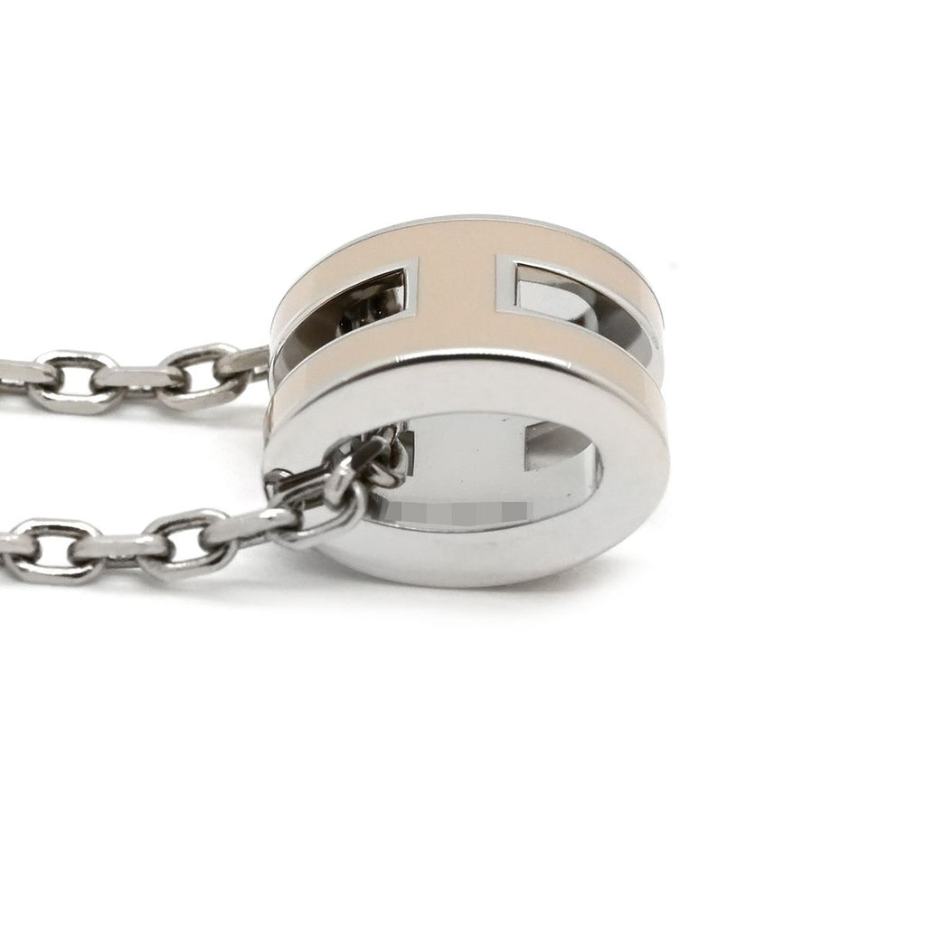 Hermes Necklace Pop H Mini Pendant Metal Lacquer Brown Glace Silver H Motif — view 4