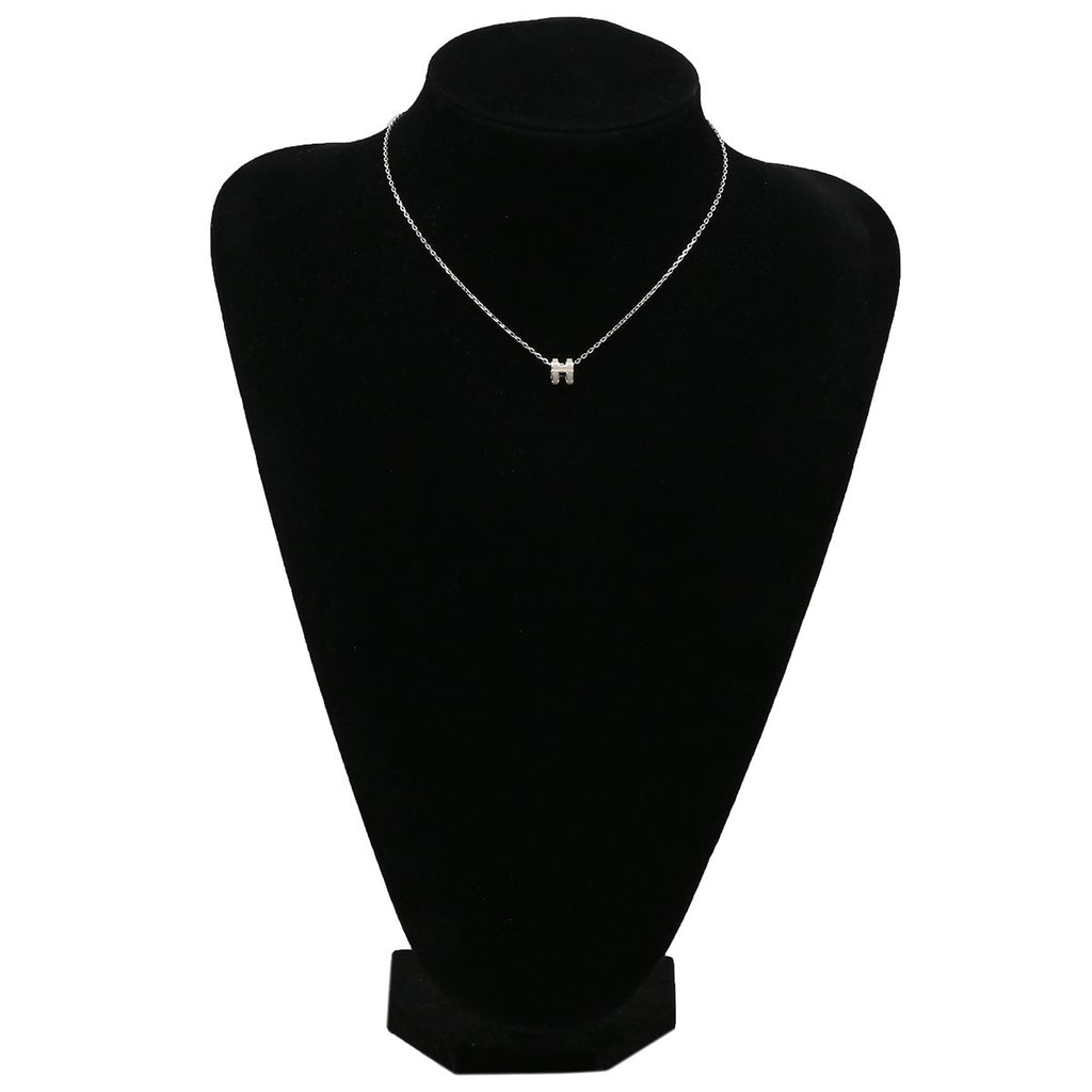 Hermes Necklace Pop H Mini Pendant Metal Lacquer Brown Glace Silver H Motif — view 6