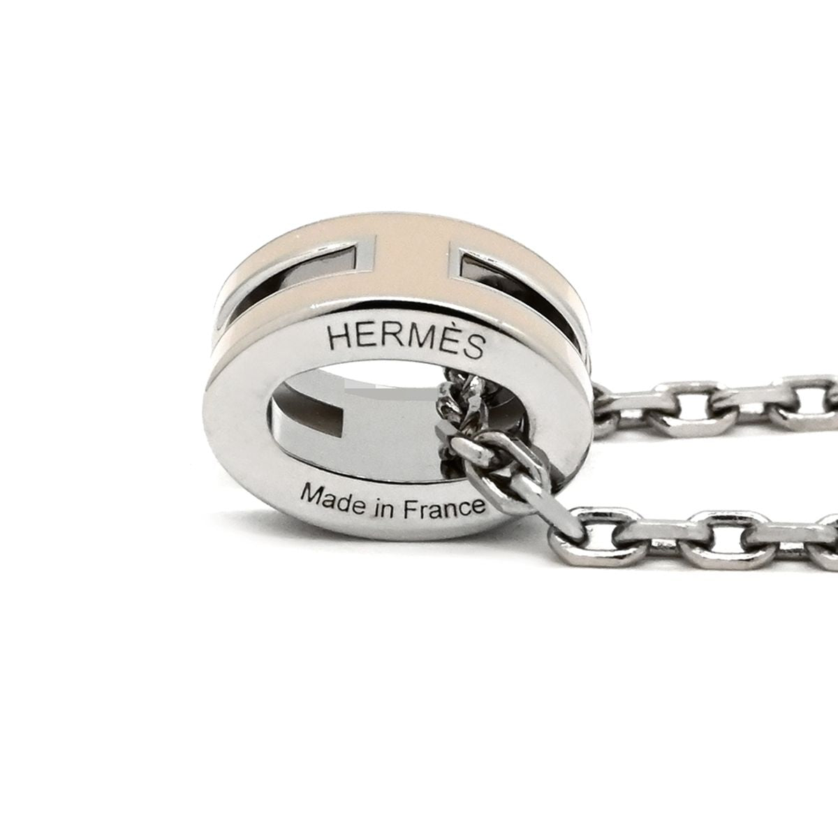 Hermes Necklace Pop H Mini Pendant Metal Lacquer Brown Glace Silver H Motif — view 5