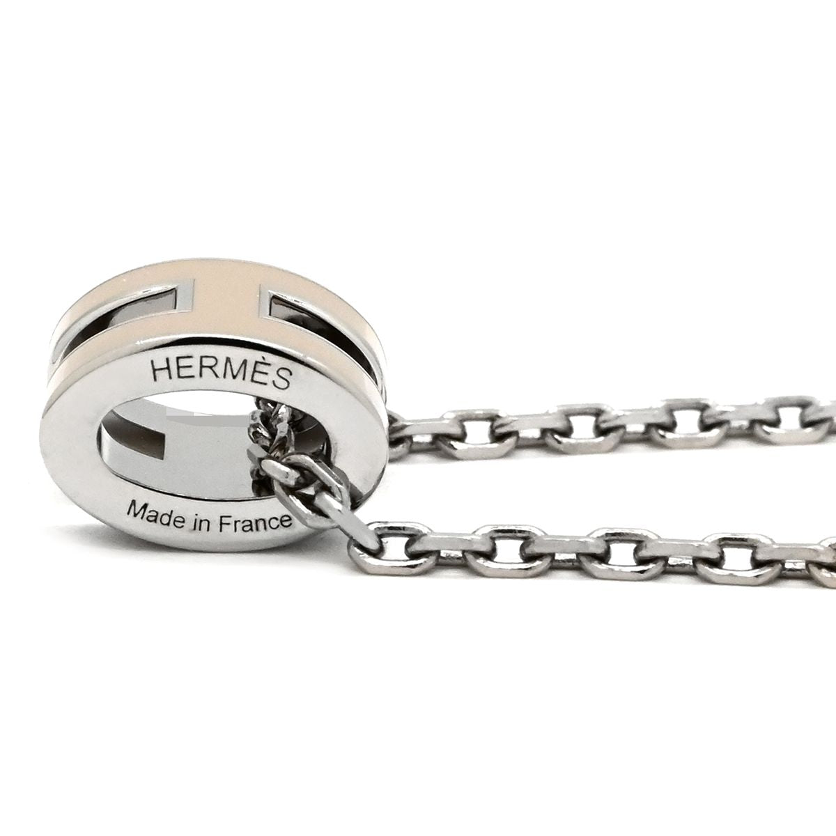 Hermes Necklace Pop H Mini Pendant Metal Lacquer Brown Glace Silver H Motif — view 2
