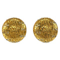 Chanel Vintage Logo Gold Plated Rhinestone Earrings