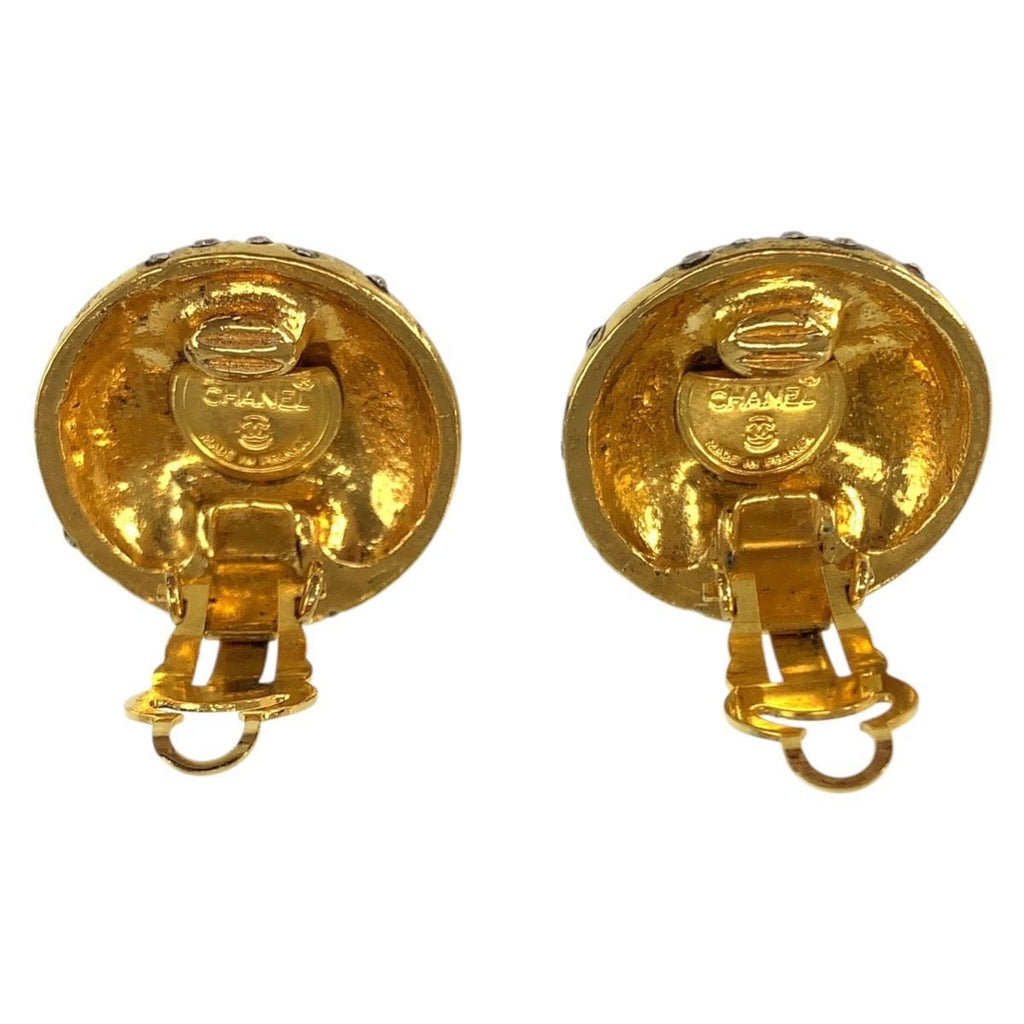 Chanel Vintage Logo Gold Plated Rhinestone Earrings — view 3