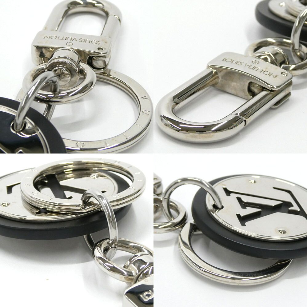 Louis Vuitton Key Ring LV Circle Key Holder Silver Black Metal Bag Charm — view 8