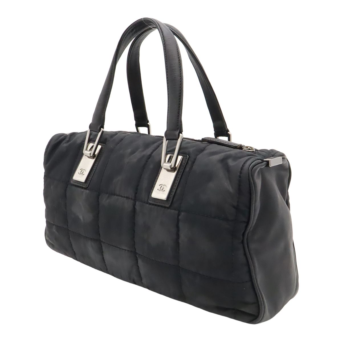 Chanel Choco Bar Mini Boston Bag Nylon Lambskin Black Silver — view 2