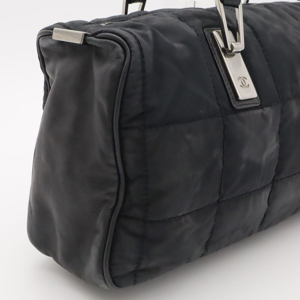 Chanel Choco Bar Mini Boston Bag Nylon Lambskin Black Silver — view 7