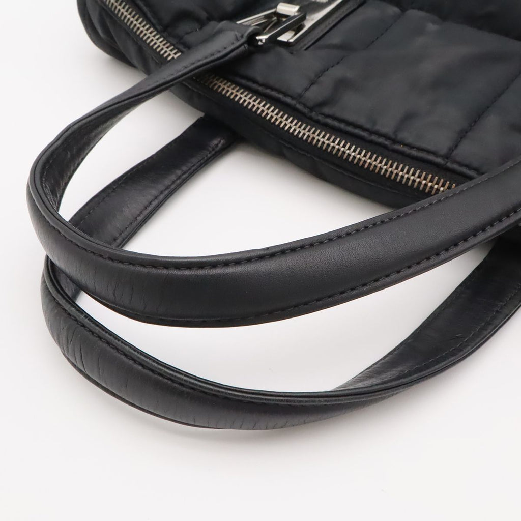 Chanel Choco Bar Mini Boston Bag Nylon Lambskin Black Silver — view 4