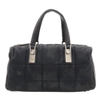 Chanel Choco Bar Mini Boston Bag Nylon Lambskin Black Silver