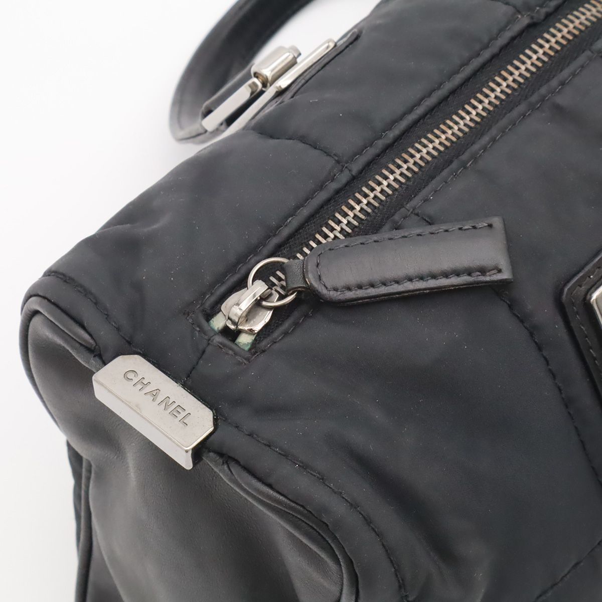 Chanel Choco Bar Mini Boston Bag Nylon Lambskin Black Silver — view 5
