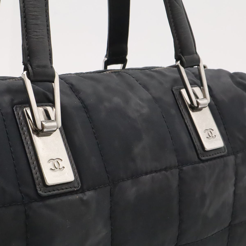 Chanel Choco Bar Mini Boston Bag Nylon Lambskin Black Silver — view 8