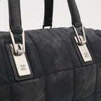 Chanel Choco Bar Mini Boston Bag Nylon Lambskin Black Silver — view 8