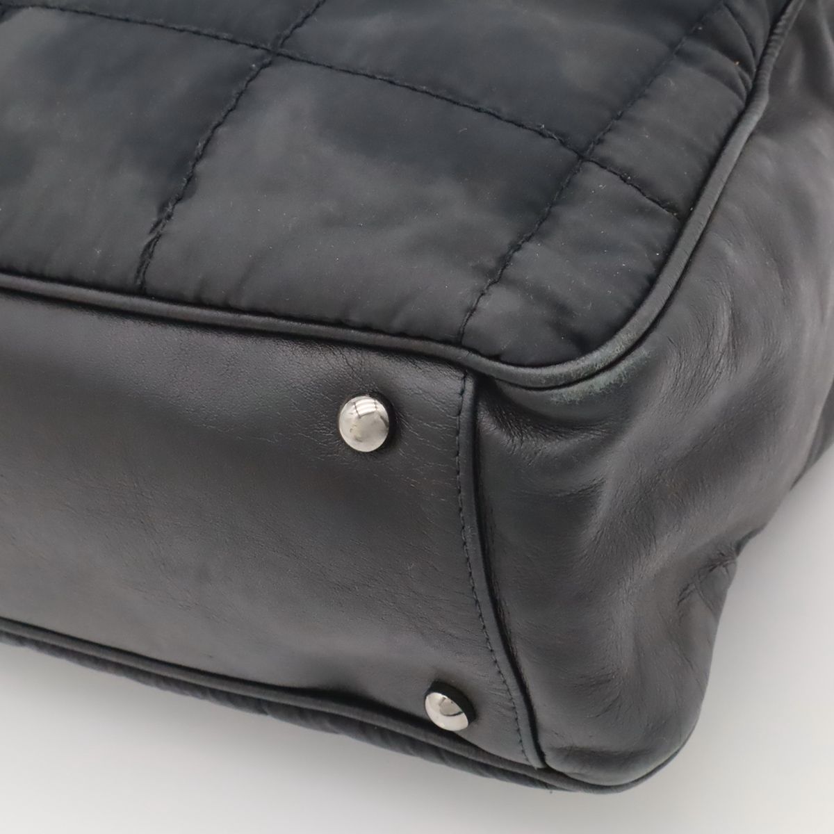 Chanel Choco Bar Mini Boston Bag Nylon Lambskin Black Silver — view 3