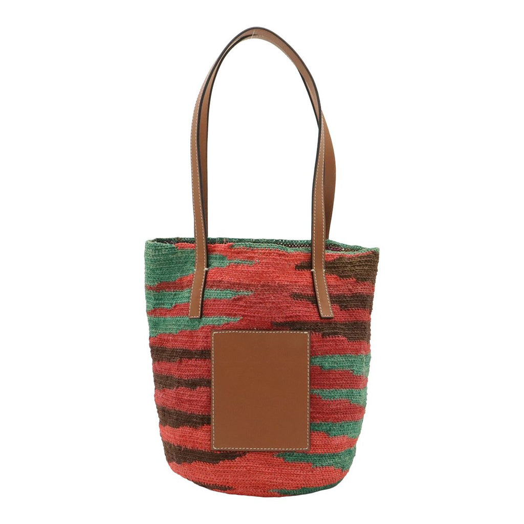 Loewe Sigra Basket Tote Bag Leather Pink Green Tan Brown