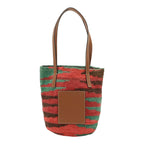 Loewe Sigra Basket Tote Bag Leather Pink Green Tan Brown