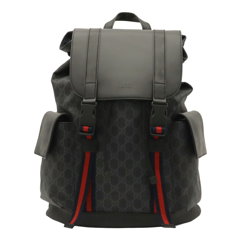Gucci Soft GG Supreme Sherry Line Backpack Leather Black Gray