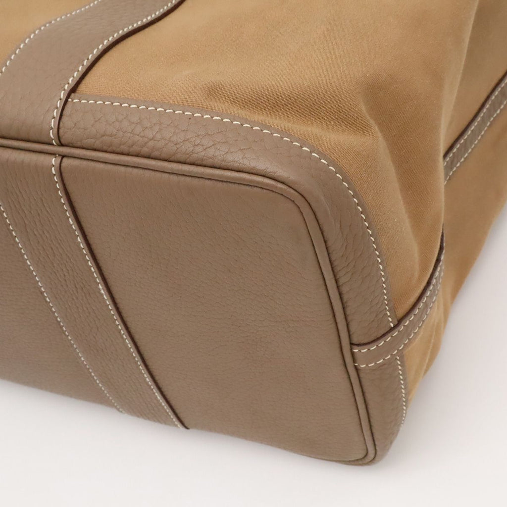 Hermes Garden Party PM Tote Bag Canvas Leather Light Brown Etoupe Silver — view 3