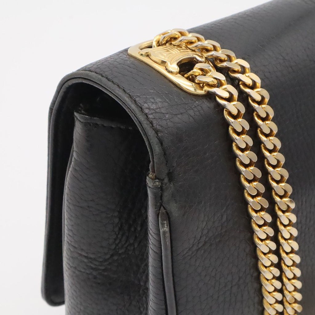Celine Macadam Triomphe Logo Chain Shoulder Bag Pochette Vintage Leather Black — view 4