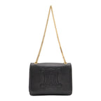 Celine Macadam Triomphe Logo Chain Shoulder Bag Pochette Vintage Leather Black