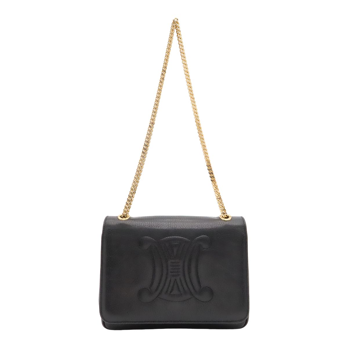 Celine Macadam Triomphe Logo Chain Shoulder Bag Pochette Vintage Leather Black