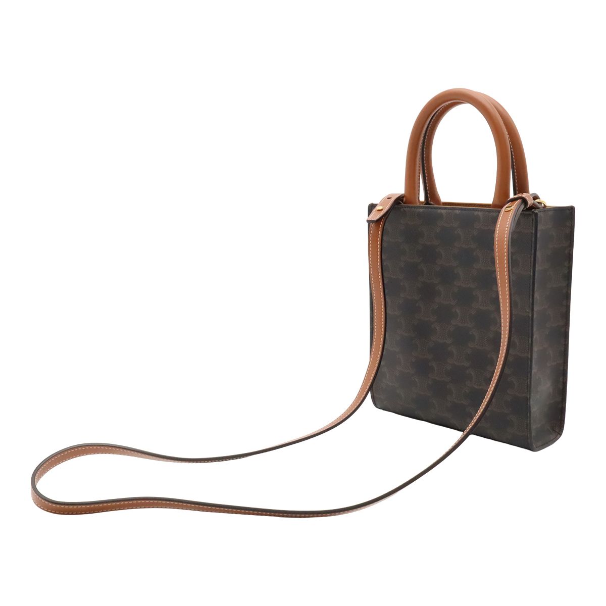 Celine Triomphe Mini Vertical Cabas Mini Bag 2-Way Crossbody Leather Tan — view 2