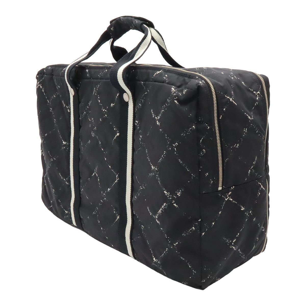 Chanel Vintage Travel Line Boston Bag Purse 2-Way Nylon Black Red — view 2