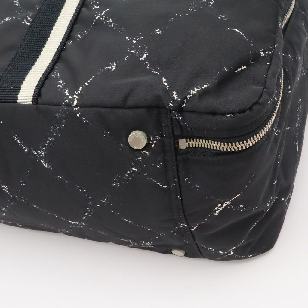 Chanel Vintage Travel Line Boston Bag Purse 2-Way Nylon Black Red — view 3