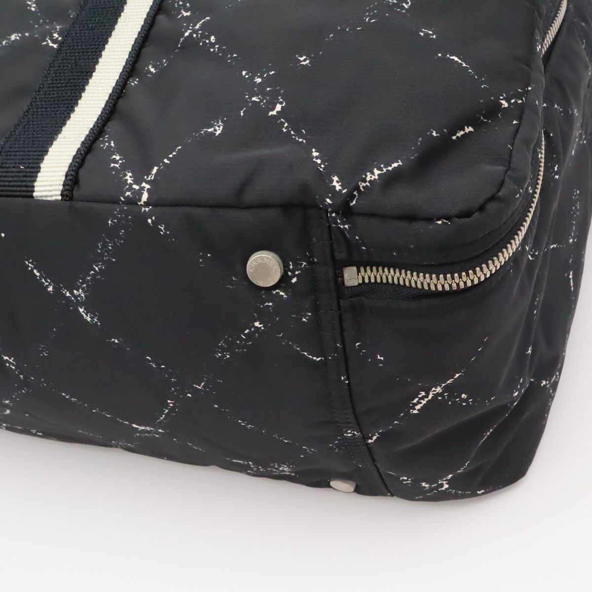 Chanel Vintage Travel Line Boston Bag Purse 2-Way Nylon Black Red — view 3