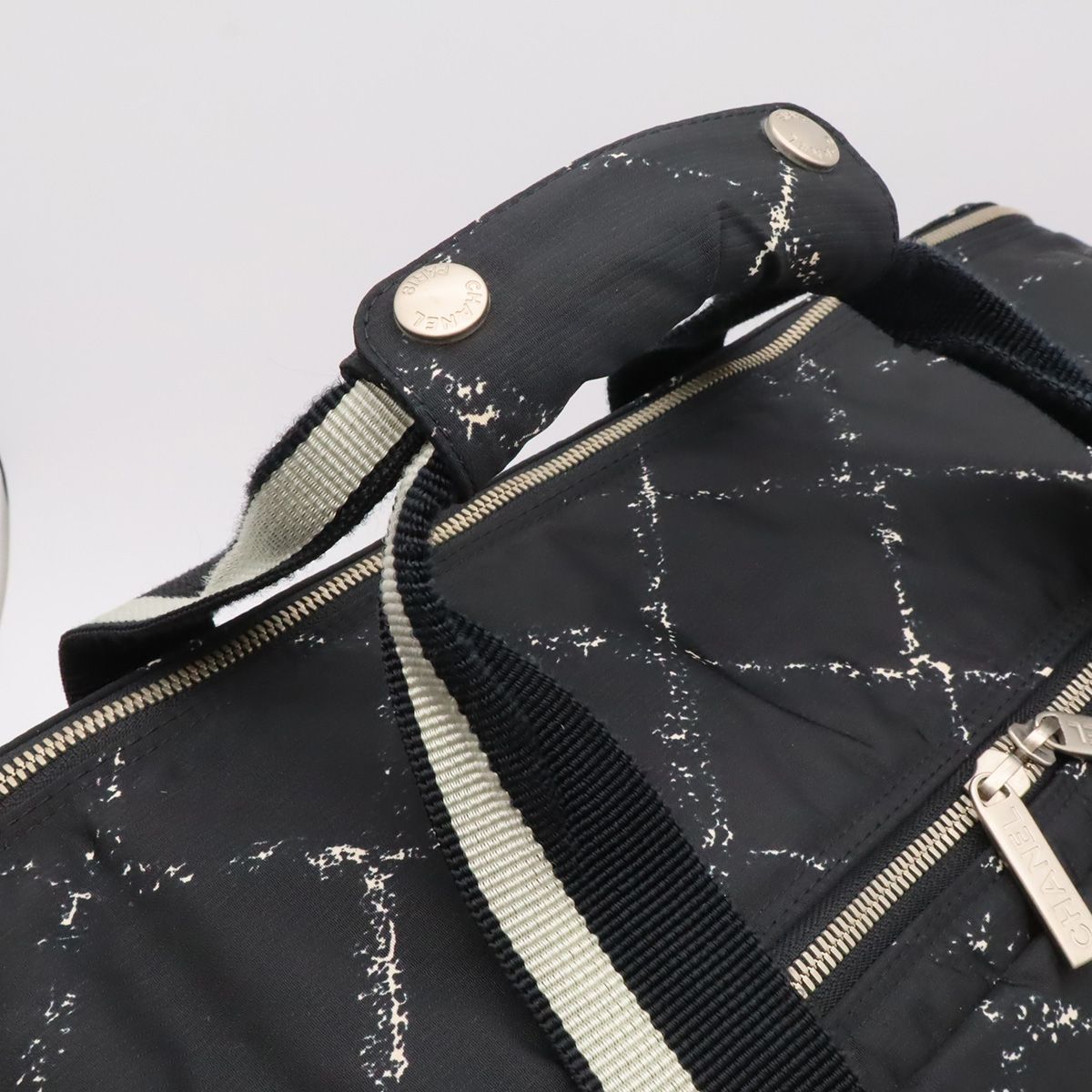 Chanel Vintage Travel Line Boston Bag Purse 2-Way Nylon Black Red — view 4