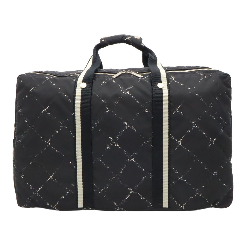 Chanel Vintage Travel Line Boston Bag Purse 2-Way Nylon Black Red