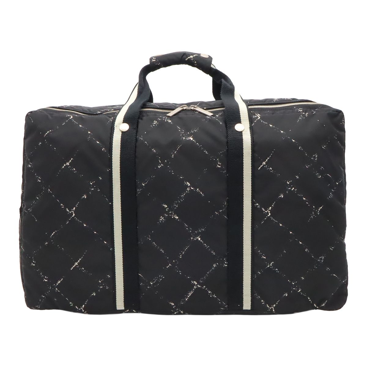 Chanel Vintage Travel Line Boston Bag Purse 2-Way Nylon Black Red