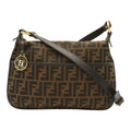 Fendi Zucca Pattern Shoulder Bag Crossbody Nylon Canvas Khaki Brown Dark Gold