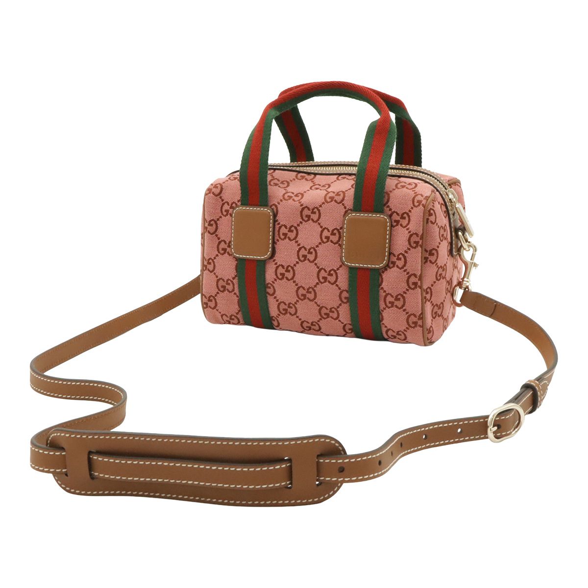 Gucci GG Canvas Sherry Line Mini Boston Bag 2-Way Crossbody Leather Pink Silver — view 2